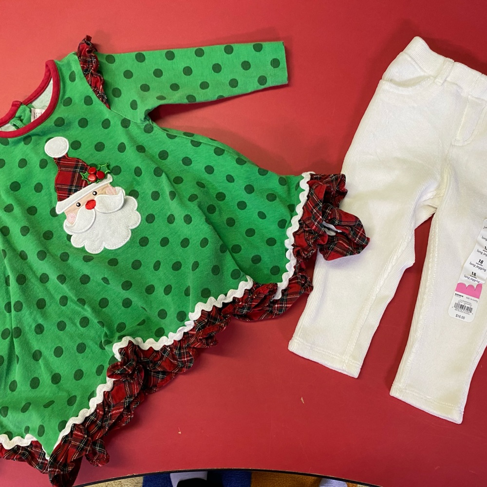 Ricrac & Ruffles Santa Top size 18m with Jumping Beans NWT pants 18m
